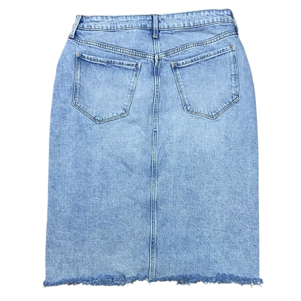 Old Navy Higher High-Rise Denim Midi Skirt Light Wash Button Fly Raw Hem Size 12 - Picture 9 of 10